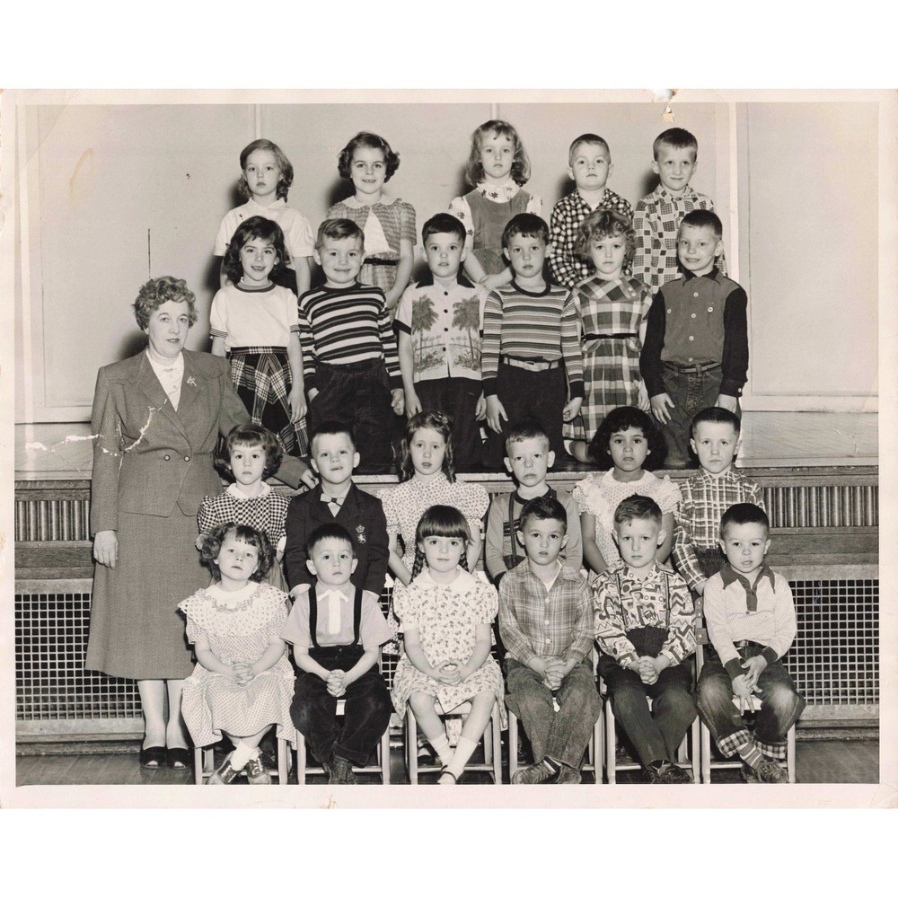 Vintage 1955 Kindergarten Class Portrait Black and White Original Photo 1950s
